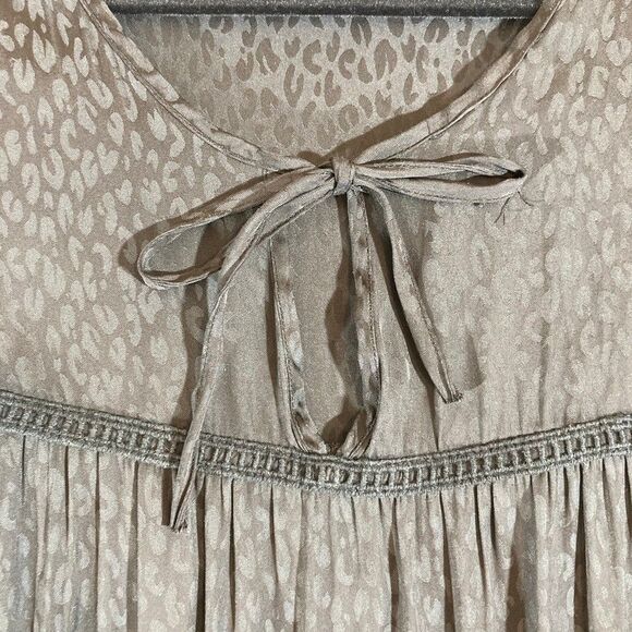 Ophelia Roe Dress Sz L Black Leopard Print 3/4 Sleeve Tiered Ruffle Babydoll - Picture 3 of 8